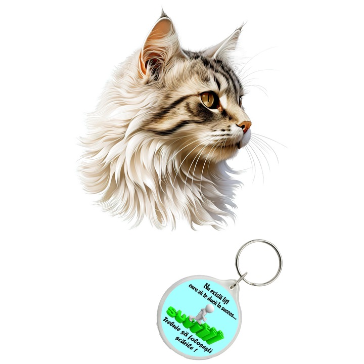 Set sticker decorativ perete, auto si geam, Pisica - American Bobtail model 1, 40 CM si breloc succes
