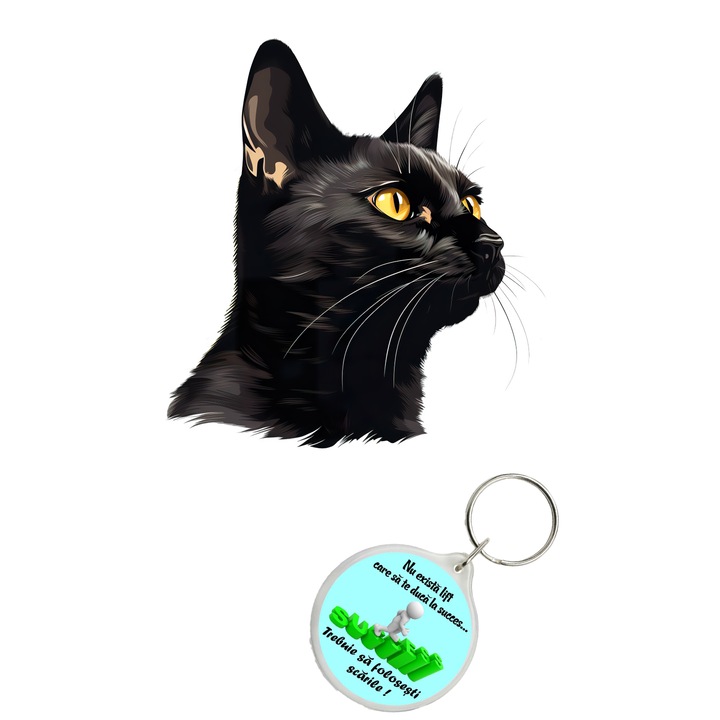 Set sticker decorativ perete, auto si geam, Pisica - Bombay Cat model 5, 40 CM si breloc succes