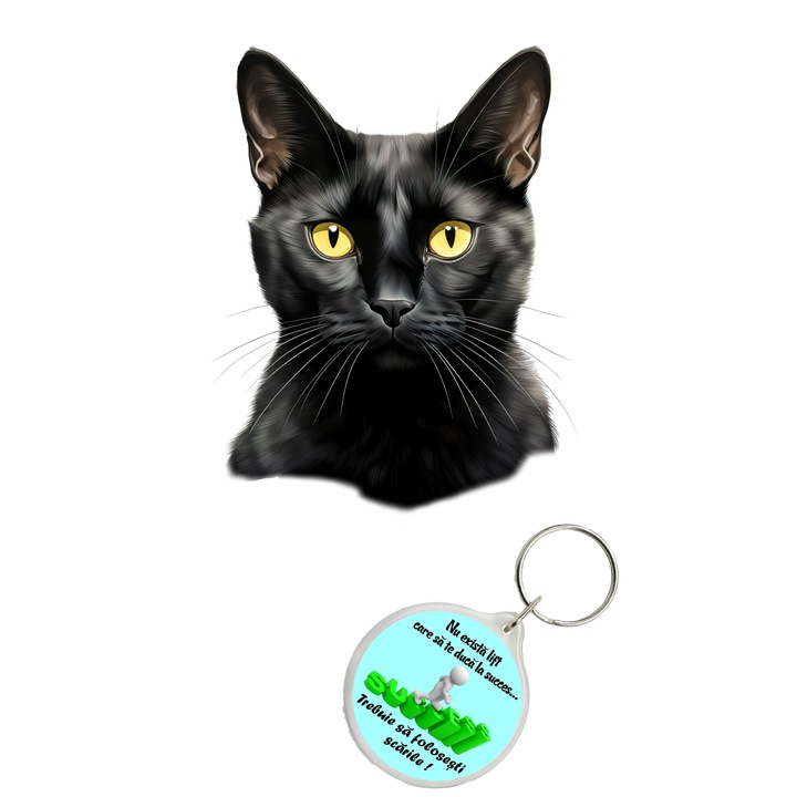 Set sticker decorativ perete, auto si geam, Pisica - Bombay Cat model 1, 40 CM si breloc succes