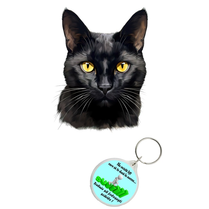 Set sticker decorativ perete, auto si geam, Pisica - Bombay Cat model 3, 40 CM si breloc succes