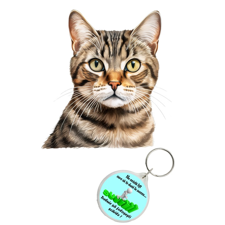 Set sticker decorativ perete, auto si geam, Pisica - Brazilian Shorthair model 8, 40 CM si breloc succes