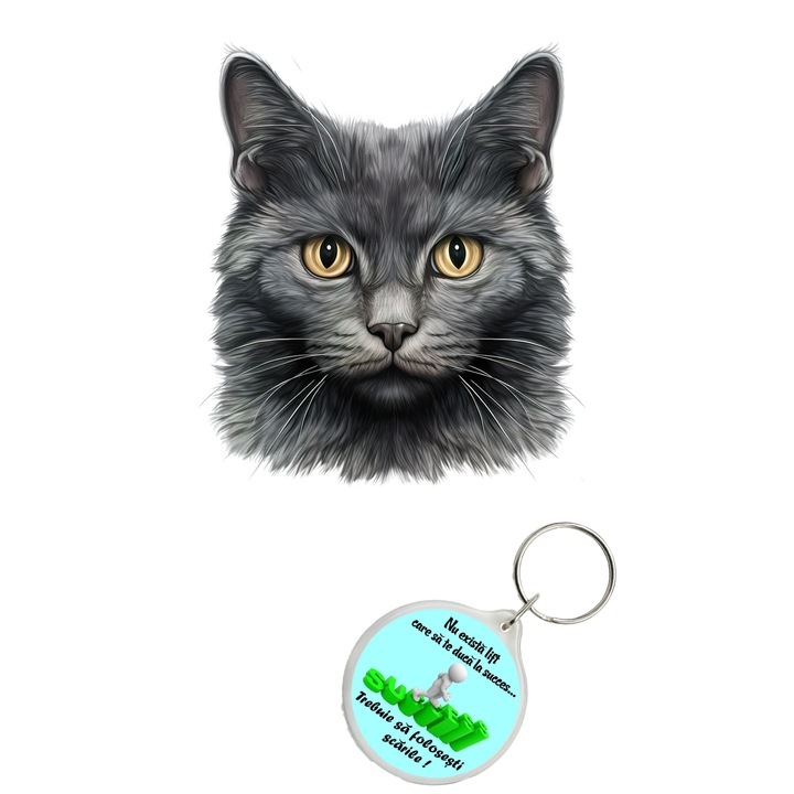 Set sticker decorativ perete, auto si geam, Pisica - Chantilly-Tiffany model 1, 40 CM si breloc succes