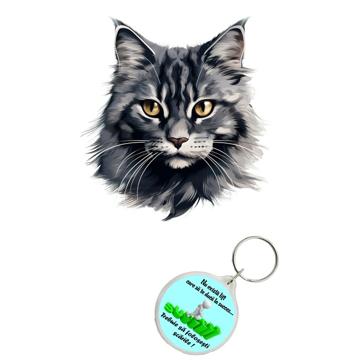 Set sticker decorativ perete, auto si geam, Pisica - Chantilly-Tiffany model 4, 40 CM si breloc succes