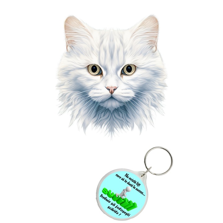 Set sticker decorativ perete, auto si geam, Pisica - Chantilly-Tiffany model 7, 40 CM si breloc succes