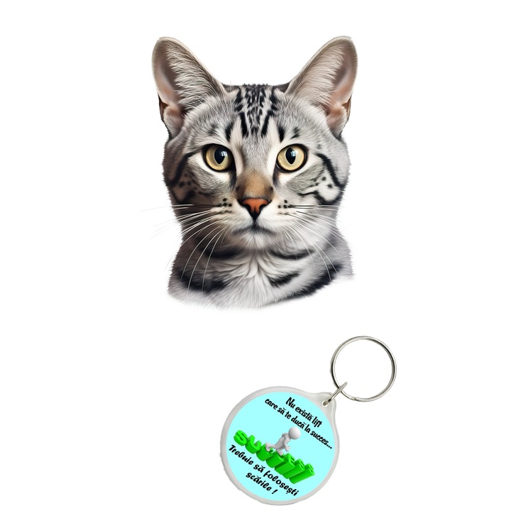 Set sticker decorativ perete, auto si geam, Pisica - Egyptian Mau model 2, 40 CM si breloc succes