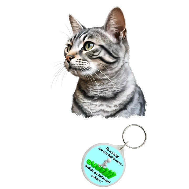 Set sticker decorativ perete, auto si geam, Pisica - Egyptian Mau model 9, 40 CM si breloc succes