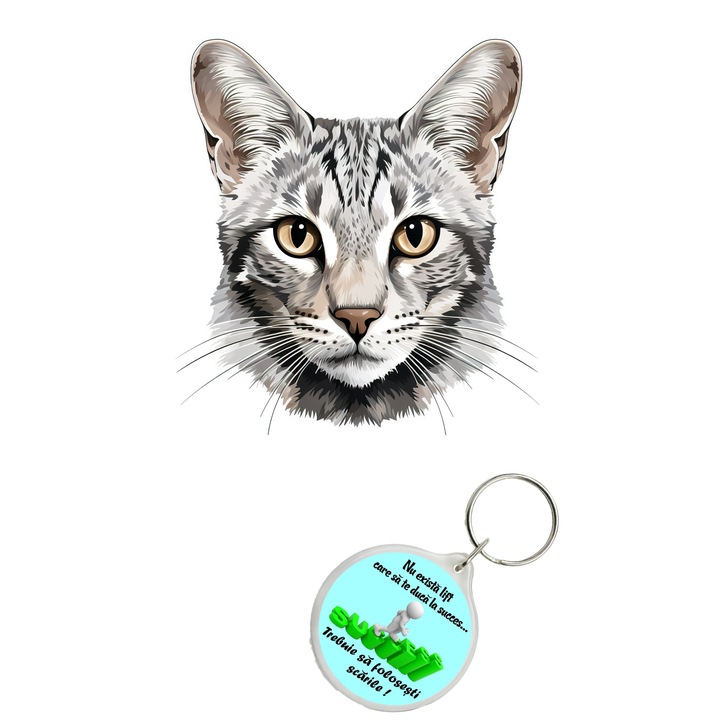 Set sticker decorativ perete, auto si geam, Pisica - Egyptian Mau model 3, 40 CM si breloc succes