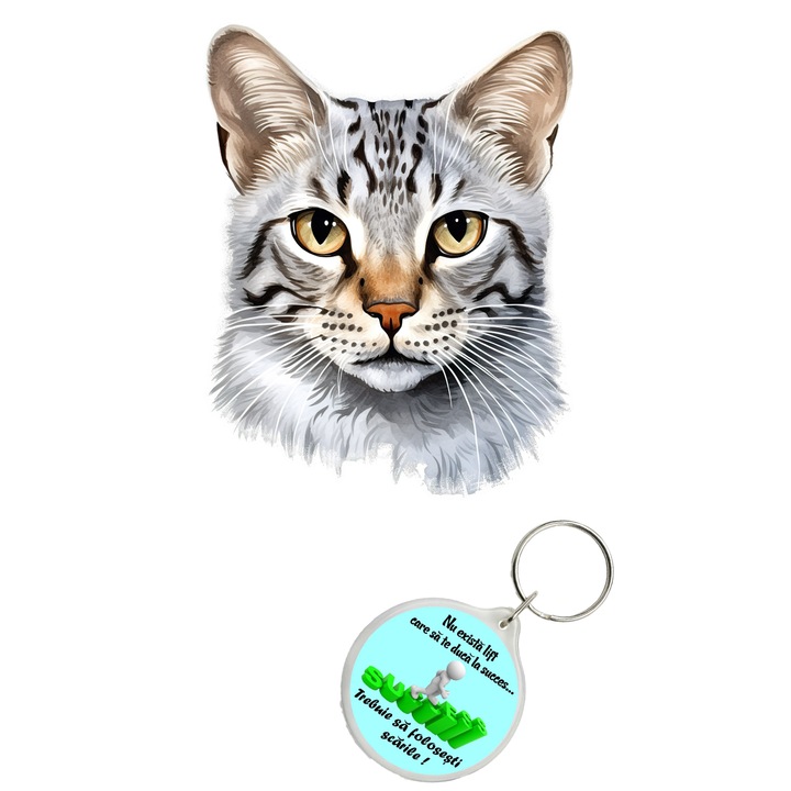 Set sticker decorativ perete, auto si geam, Pisica - Egyptian Mau model 5, 40 CM si breloc succes