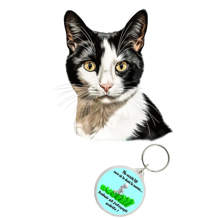 Set sticker decorativ perete, auto si geam, Pisica - Japanese Bobtail model 3, 40 CM si breloc succes