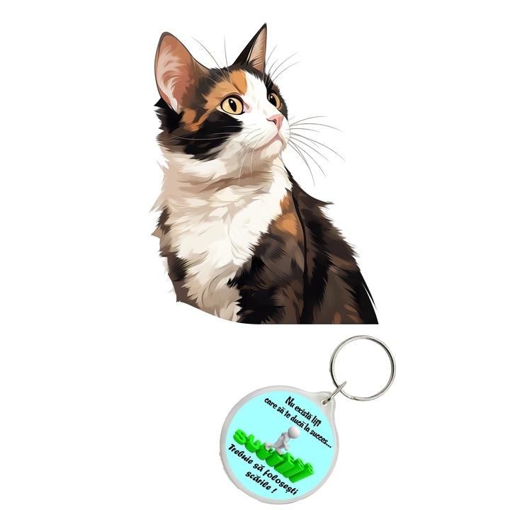 Set sticker decorativ perete, auto si geam, Pisica - Japanese Bobtail model 6, 40 CM si breloc succes