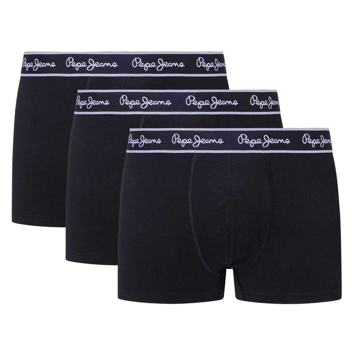 Pepe Jeans London, Боксерки с лого на талията - 3 чифта, Черен
