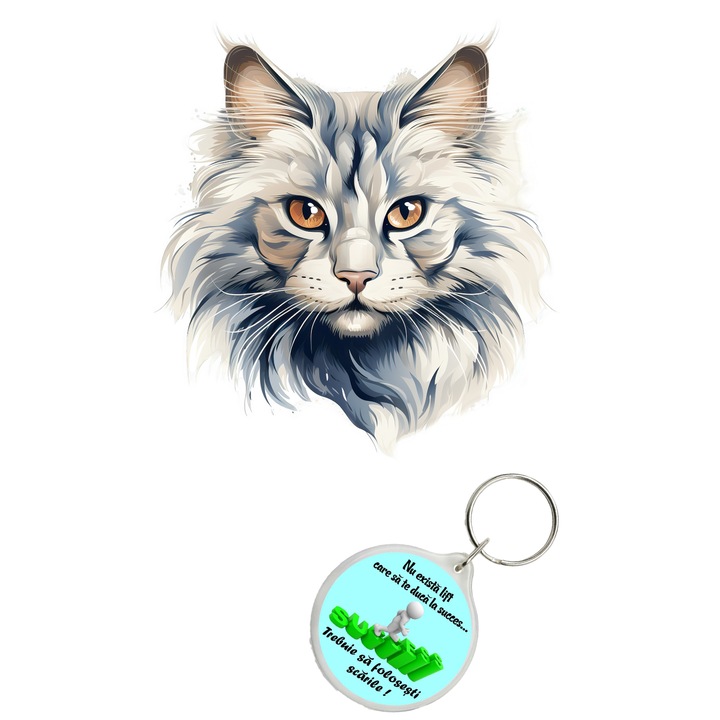 Set sticker decorativ perete, auto si geam, Pisica - Neva Masquerade model 4, 40 CM si breloc succes