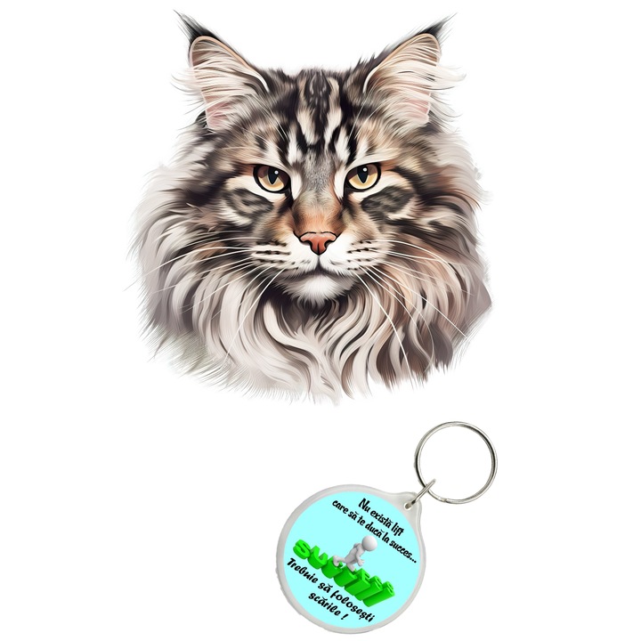 Set sticker decorativ perete, auto si geam, Pisica - Norwegian Forest Cat model 14, 40 CM si breloc succes