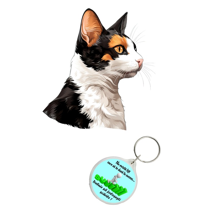 Set sticker decorativ perete, auto si geam, Pisica - Japanese Bobtail model 5, 35 CM si breloc succes