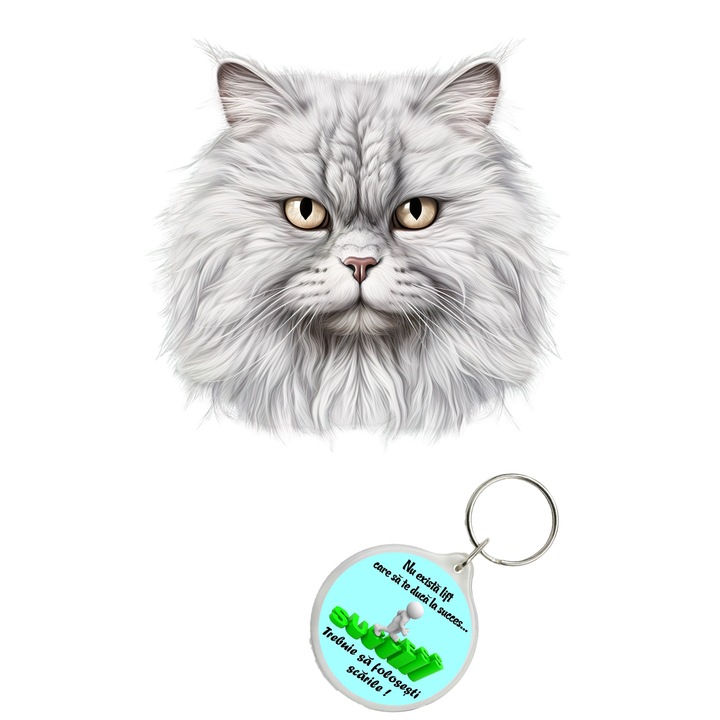 Set sticker decorativ perete, auto si geam, Pisica - Persian model 4, 25 CM si breloc succes