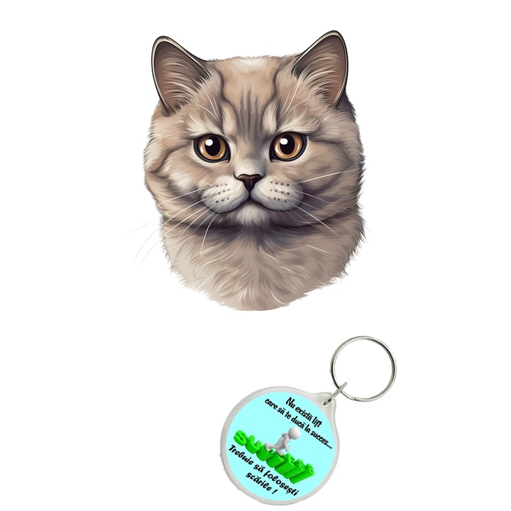 Set sticker decorativ perete, auto si geam, Pisica - Munchkin model 5, 40 CM si breloc succes