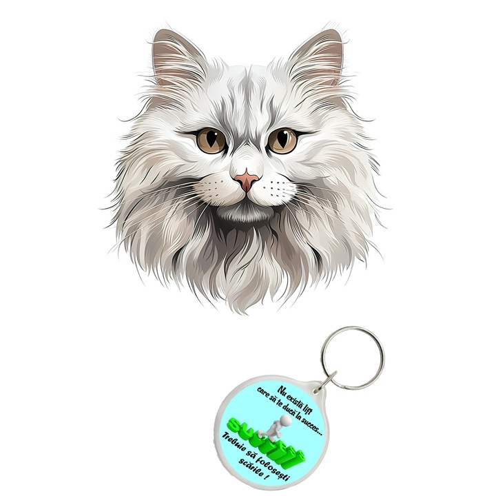 Set sticker decorativ perete, auto si geam, Pisica - Ragamuffin model 3, 35 CM si breloc succes