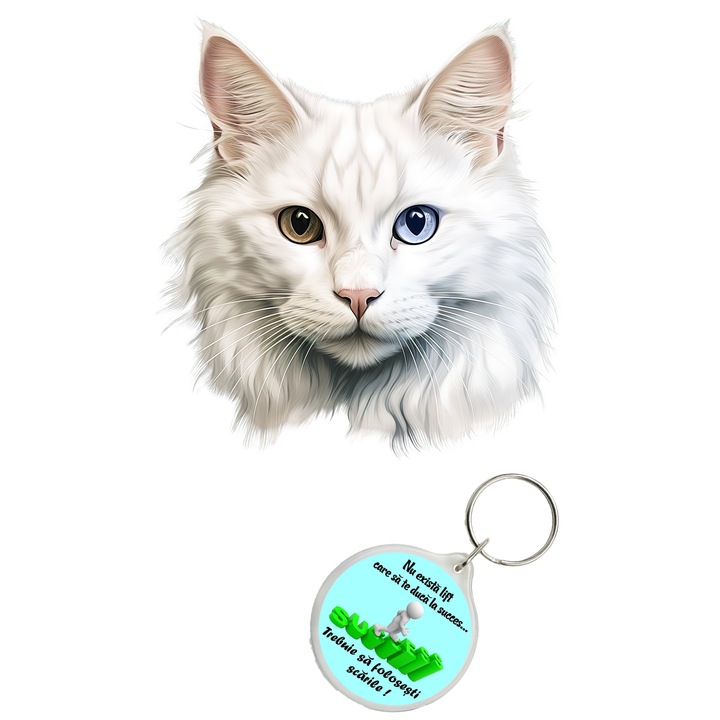 Set sticker decorativ perete, auto si geam, Pisica - Turkish Van model 7, 35 CM si breloc succes