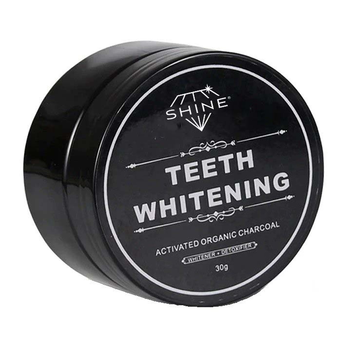 Fogfehérítő por kezelés, természetes, bio, aktív szén kókuszból, teljes hatású, SHINE, 30 g