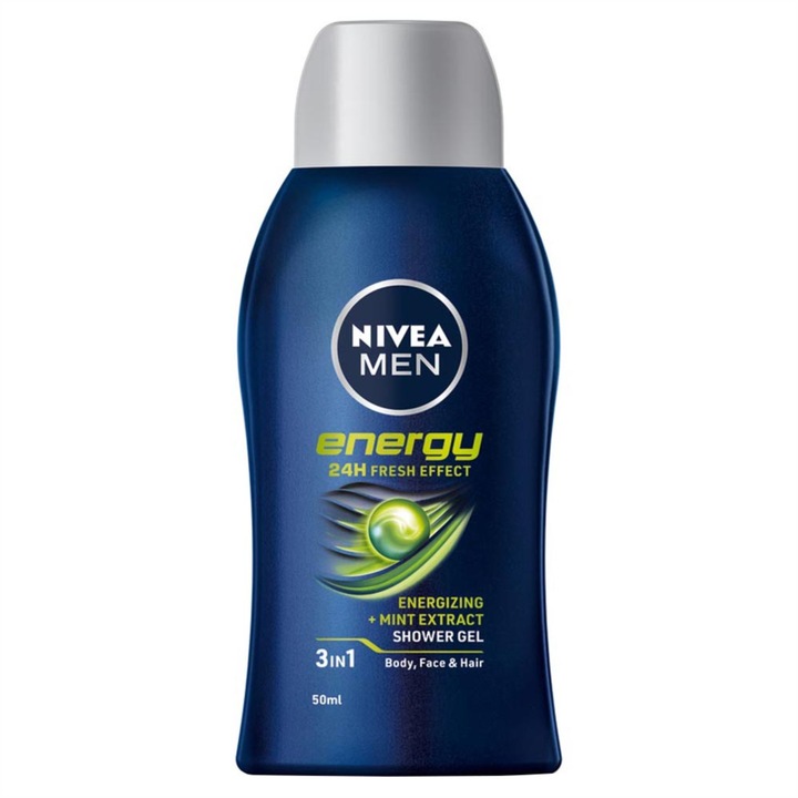 Mini gel de dus Nivea Men Energy, 3in1, 24h Fresh Effect, 50 ml