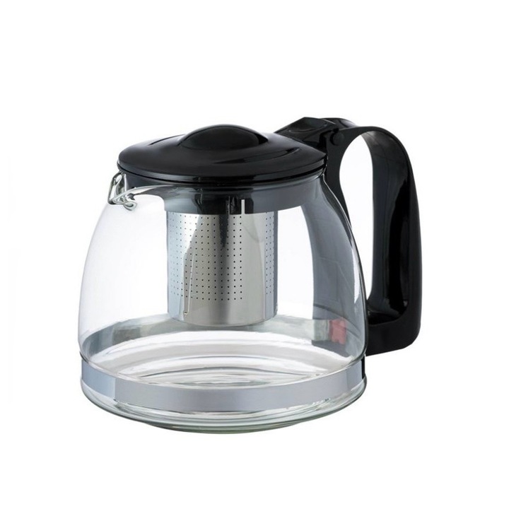 Ceainic din sticla transparenta, cu capac din plastic si maner rezistent, 1.25 l