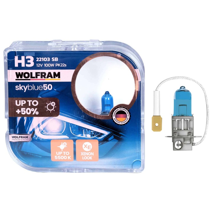 Set 2 becuri Halogen H3 100W Sky Blue Wolfram
