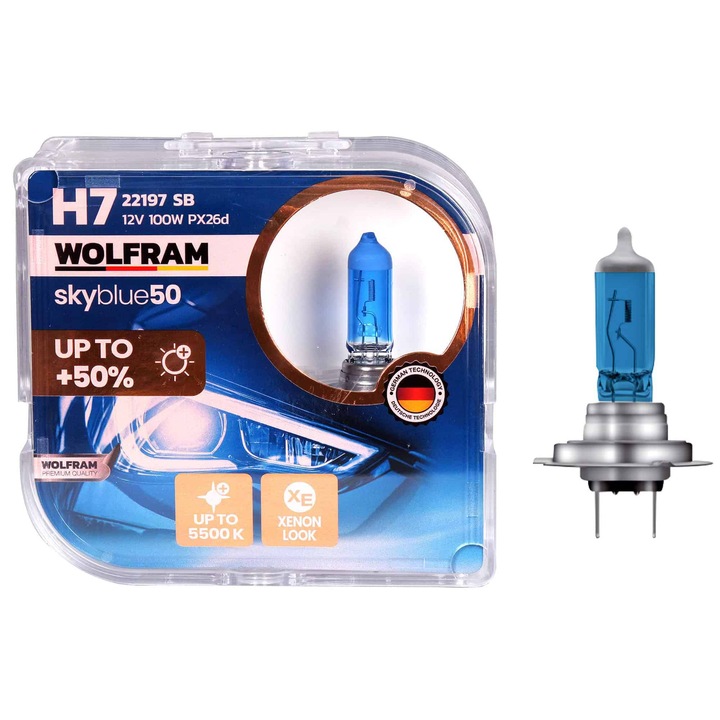 Set 2 becuri Halogen H7 100W Sky Blue Wolfram