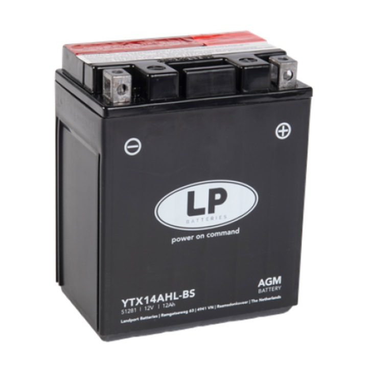 Baterie moto LANDPORT AGM YTX14AHL-BS, 12 V, 12 Ah, 200 A, cu pachet acid