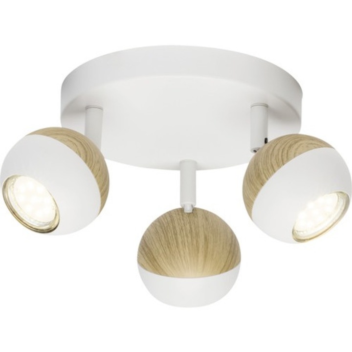 Plafoniera Cu Spoturi Scan Gu10 3x3w, Becuri Led Incluse, Alb/lemn Natur