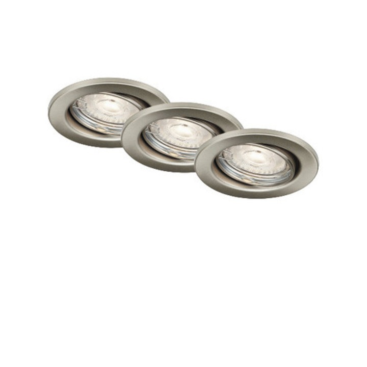 Spoturi Incastrate Mobile Briloner Gu10 5w Ø86 Mm, Becuri Led Incluse, Nichel Mat, Pachet 3 Bucati