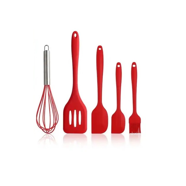 Set 5 Ustensile de Bucatarie, Silicon Termorezistent Rosu