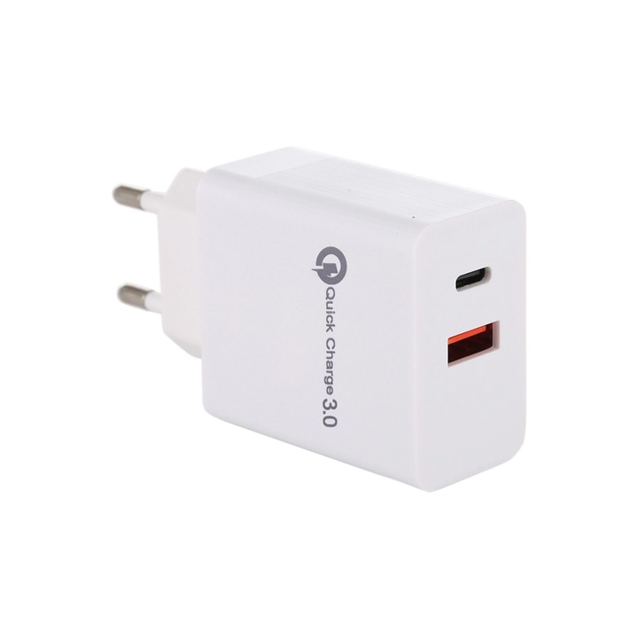 Зарядно QC 3.0 адаптивно бързо зареждане 3.1A USB-A и USB-C 18W Бяло