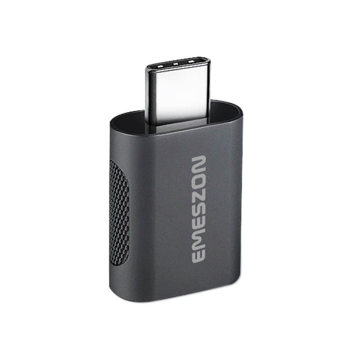 Адаптер за преобразуване на USB 3.1 към Type-C OTG, Emeszon®, трансфер на данни до 10Gbps, цинкова сплав и корпус, преобразува USB щепсела в Type-C, черен