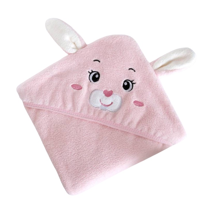 Prosop de baie pentru bebelusi cu gluga, absorbant, iepuras, 80 x 80 cm, KinderWelt Rabbit