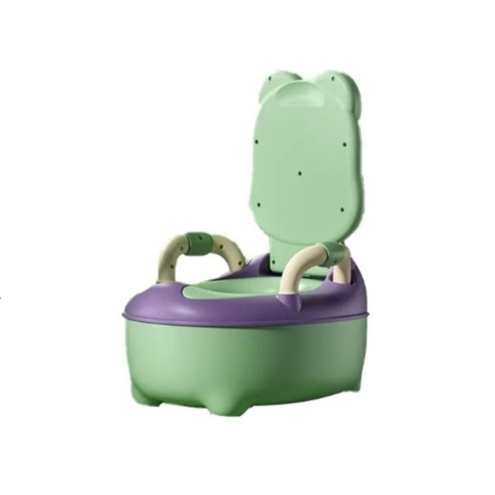 Olita broscuta Laleluli, pentru copii si bebelusi, verde-mov, din plastic, portabila cu reductor