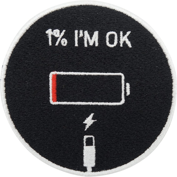 Petic textil brodat 1% I'm Ok baterie 7.1 cm