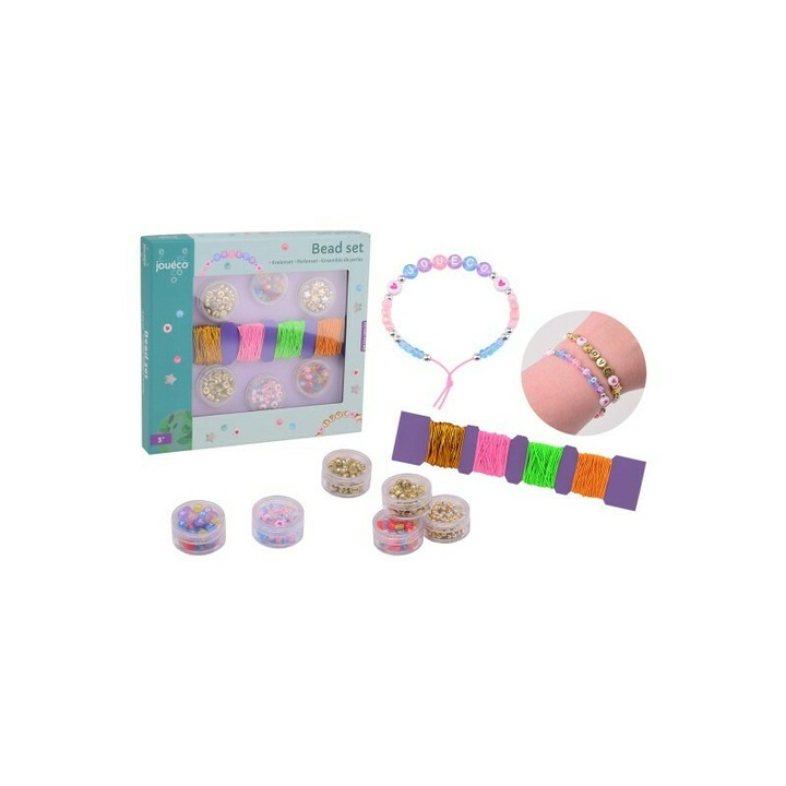 Set, Joueco, de margele, Pentru bratari, Saculet pentru depozitare inclus, Diferite forme si culori, 20 x 2 x 19, Multicolor
