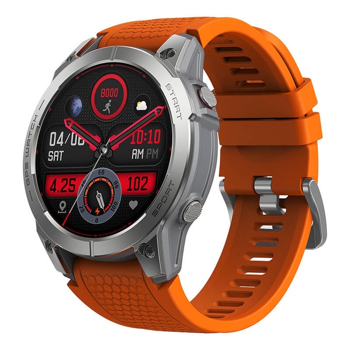 Смарт часовник Zeblaze Stratos 3, AMOLED дисплей 1.43 инча, GPS, телефонен разговор, крачкомер, оранжев, INN-058335