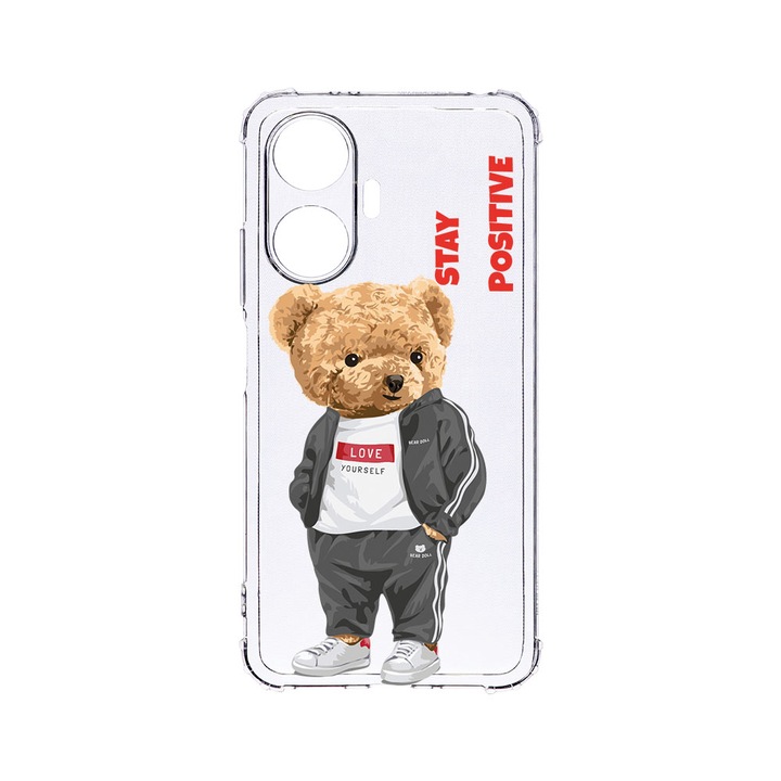 Husa BestCase® Anti Shock 1.5MM, Compatibila Cu Realme C55, Stay Positive - Teddy Bear, Rezistenta La Socuri, Protectie Camera, Margini ridicate pentru protectia ecranului, AS 926
