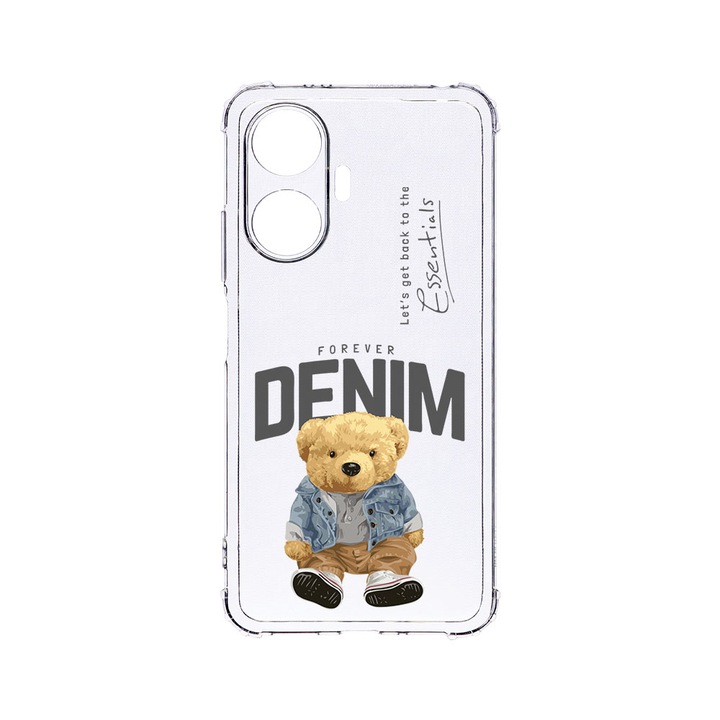 BestCase Strapabíró Anti Shock 1.5mm Telefontok, Realme C55, Denim Style Teddy Bear, Kamera védő, Military Grade Drop Protection, AS 930
