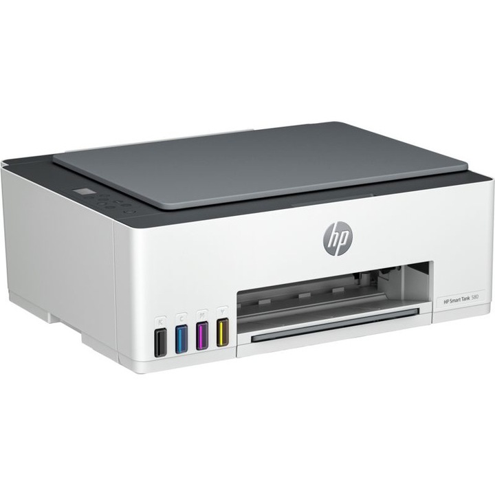 Imprimanta inkjet color HP Smart Tank 580, A4, duplex, USB 2.0, Wi-Fi, Bluetooth, 11 ppm negru, 5 ppm color
