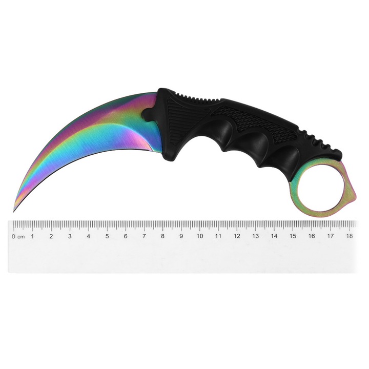 Set Box autoaparare si Cutit karambit Rainbow, 18.5 cm DEPOX®, otel inoxidabil