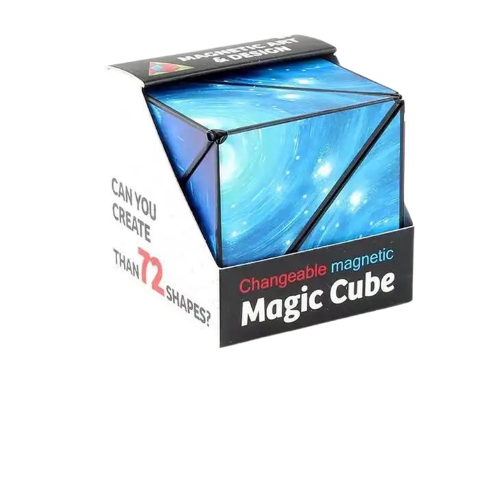 Jucarie interactiva Magic Cub Magnetic, Geometrica, Anti-stres, Puzzle 3D, 70 de forme diferite, Copii si adulti, albastru