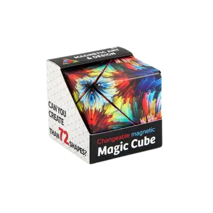 Jucarie interactiva Fidget Cub Magnetic, Geometrica, Anti-stres, Puzzle 3D, 70 de forme diferite, Copii si adulti, multicolor