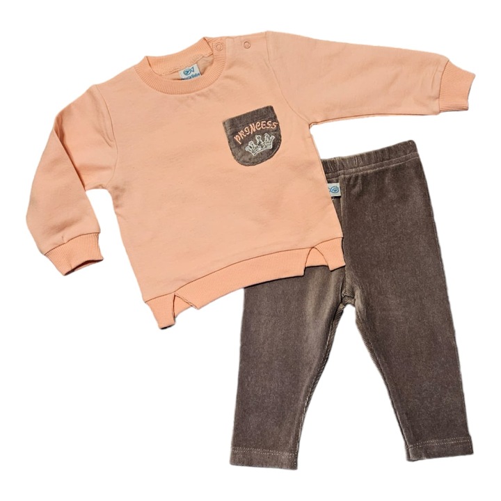 Compleu fete "Princess", Bumbac, bluza roz, colanti gri reiat, Gri/Roz