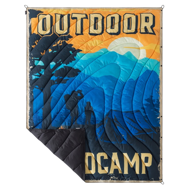 Patura de camping & poncho Trek Vibes The Outdoor Wildcamp, 132 x 190 cm, Ripstop, design multicolor, pentru camping, drumetii, festivaluri, picnic sau plaja