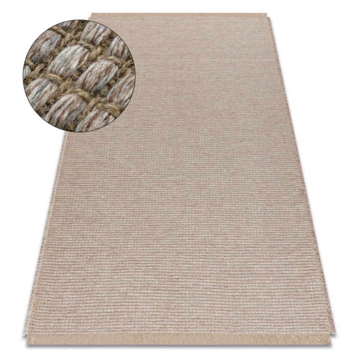Dywany Łuszczów lapos szövésű szőnyeg Jute 3652, juta, rojtok, bézs / szürke, 200x290 cm