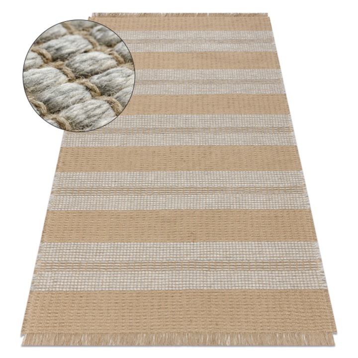 Dywany Łuszczów lapos szövésű szőnyeg Jute 3734, juta, rojtok, bézs / szürke, 200x290 cm