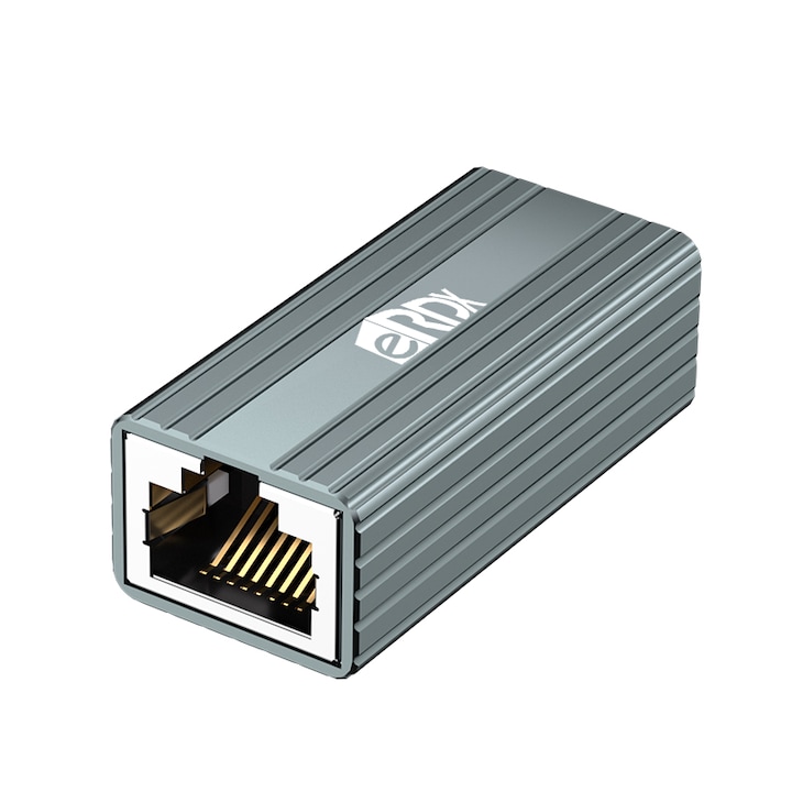 Adaptor Coupler RJ45 eRDX® – Prelungire Retea Ethernet, Ecranat, Cat5/5e/6/6a, Gigabit / 10Gbps, PoE / PoE+