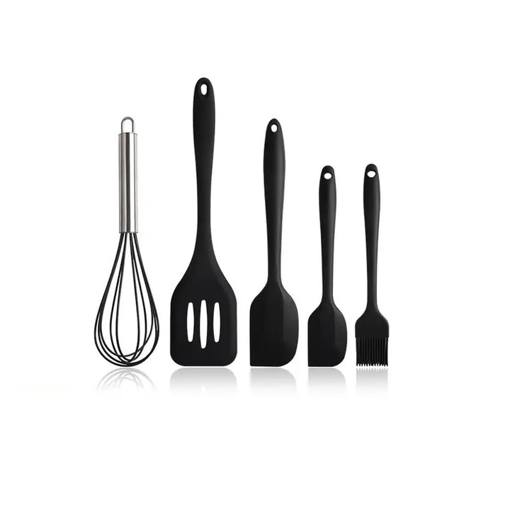 Set 5 Ustensile de Bucatarie, Silicon Termorezistent Negru